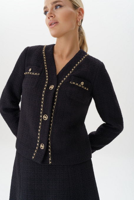 Черный твидовый жакет (пиджак) 24-356-1