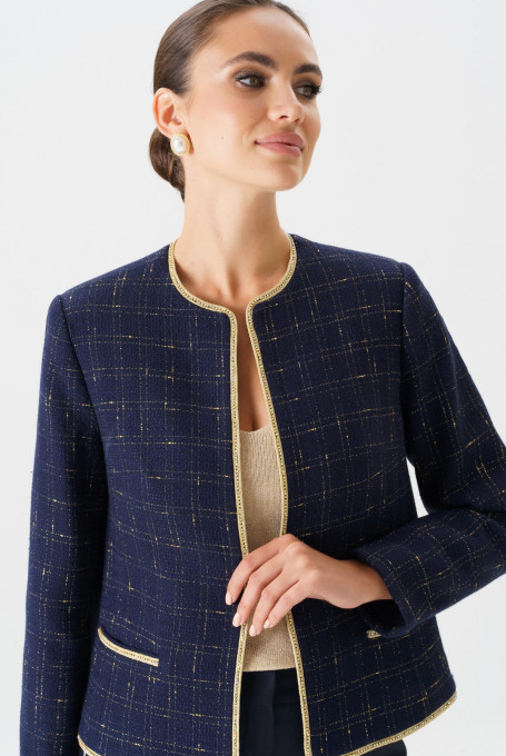 Синий твидовый жакет (пиджак) 24-362-1