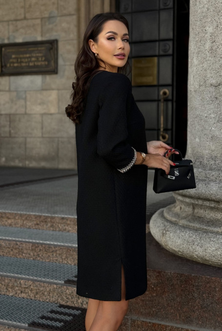 Черное твидовое платье 24-377-1