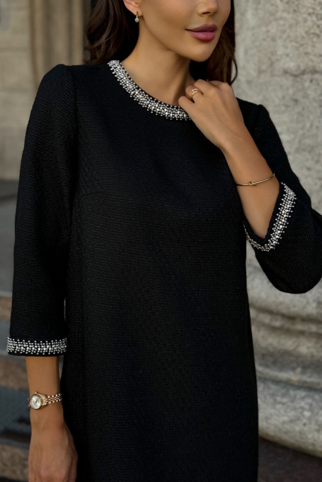 Черное твидовое платье 24-377-1