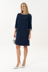 Платье твидовое миди синее с элегантным декором URS / ЮРС