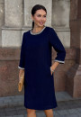 Синее твидовое платье миди с декором 24-377-2