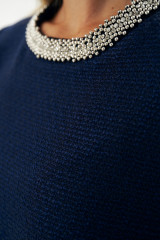 Платье твидовое миди синее с элегантным декором URS / ЮРС