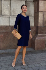 Платье твидовое миди синее с элегантным декором URS / ЮРС