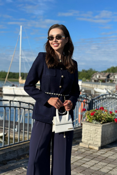 Синий твидовый жакет (пиджак) 24-389-2