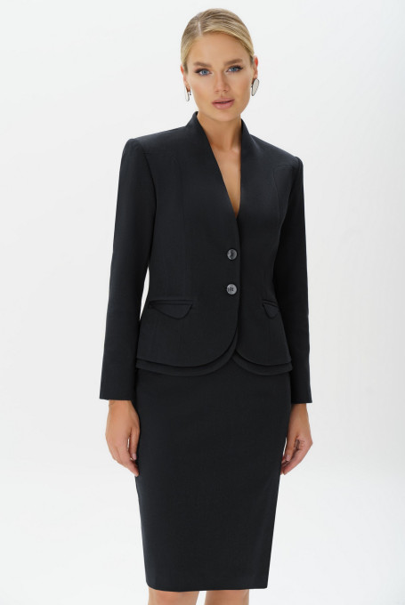 Женский костюм с юбкой офисный чёрный 24-407-2