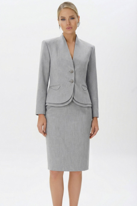 Светло-серый женский костюм с юбкой миди 24-407-3