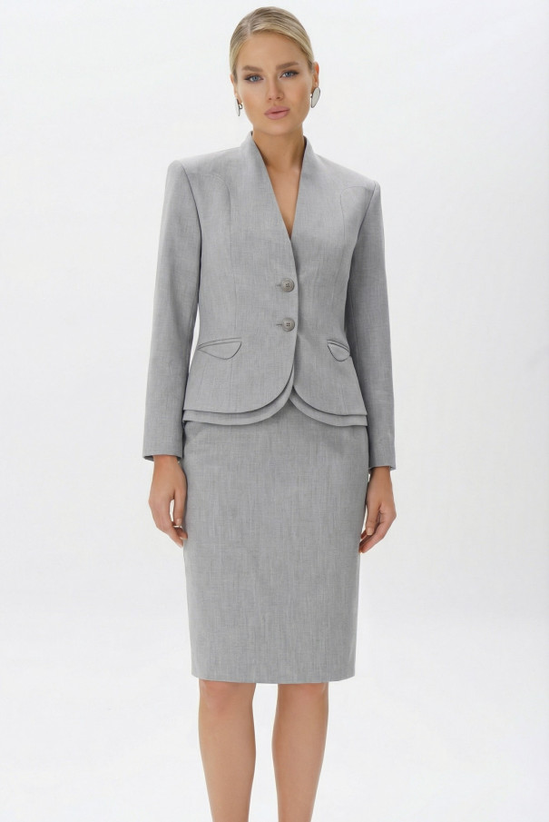 Светло-серый классический костюм с юбкой URS / ЮРС