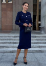 Твидовый женский костюм с юбкой миди синий 24-411-2