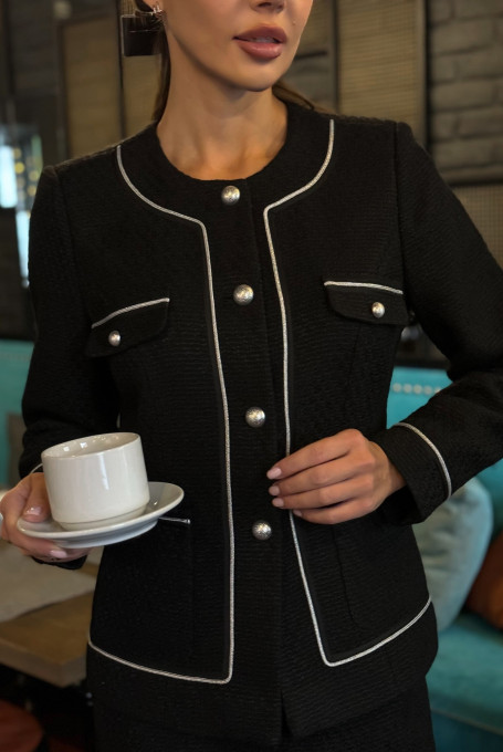 Черный твидовый костюм с юбкой 24-412-1