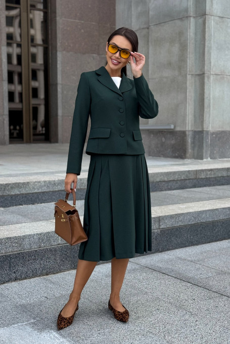 Костюм женский зеленый с юбкой классический 24-414-1