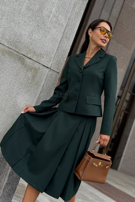 Костюм женский зеленый с юбкой классический 24-414-1
