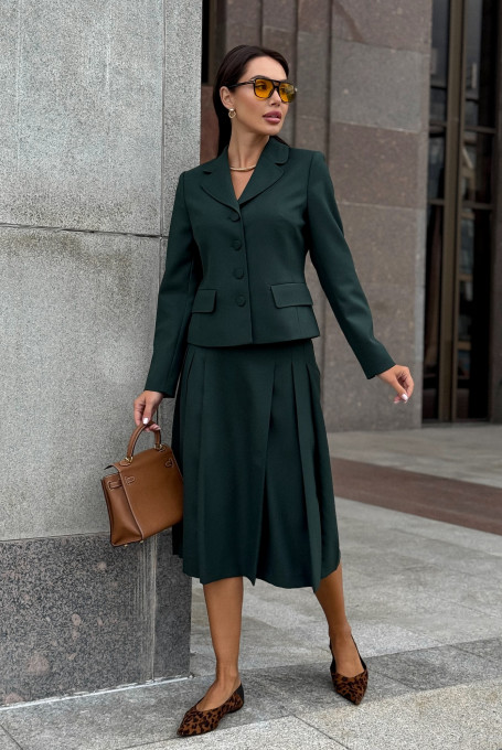 Костюм женский зеленый с юбкой классический 24-414-1