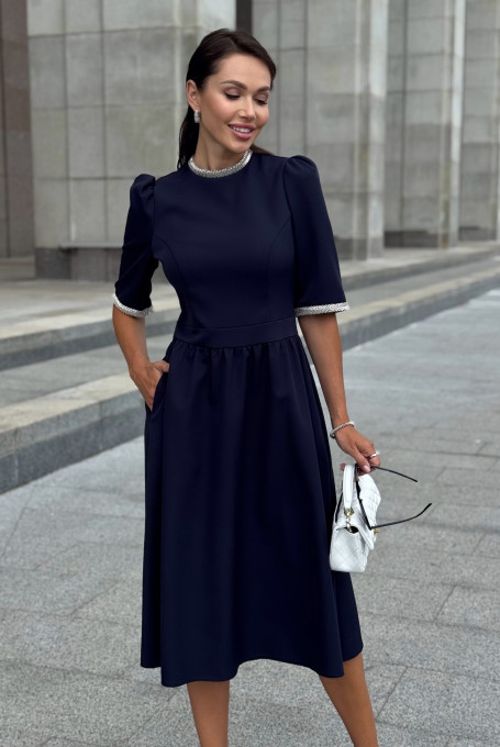 Синее элегантное женское платье миди 24-422-3