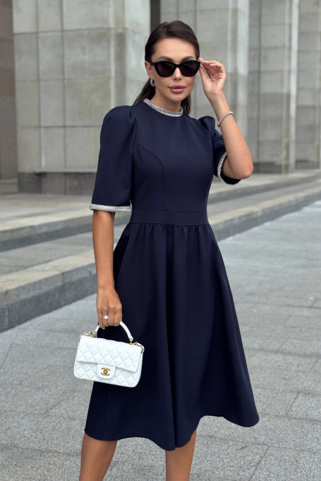 Синее элегантное женское платье миди 24-422-3