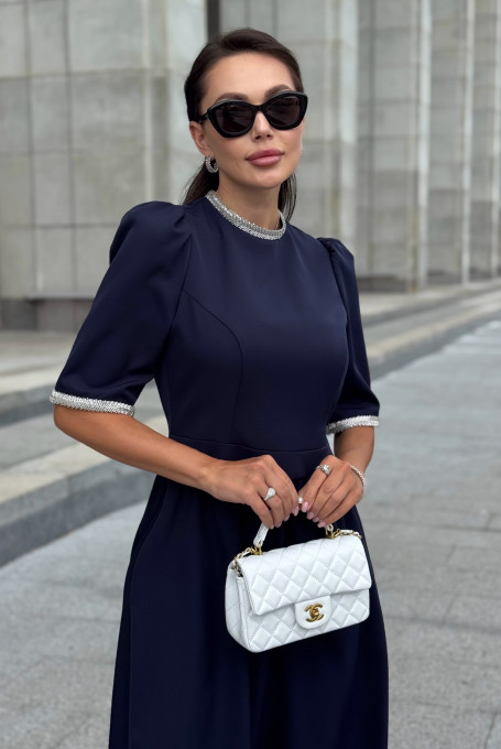 Синее элегантное женское платье миди 24-422-3