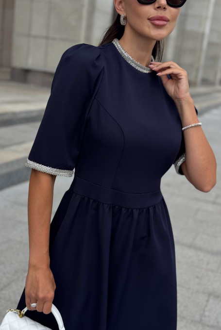 Синее элегантное женское платье миди 24-422-3