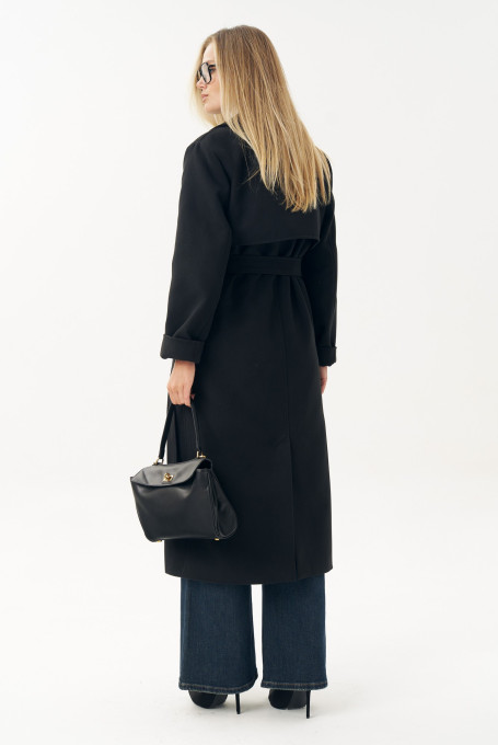 Черное женское пальто длинное демисезонное 24-430-1