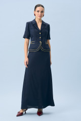 Льняной костюм с юбкой синий URS / ЮРС