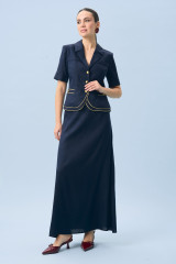 Льняной костюм с юбкой синий URS / ЮРС