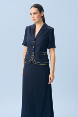 Льняной костюм с юбкой синий URS / ЮРС