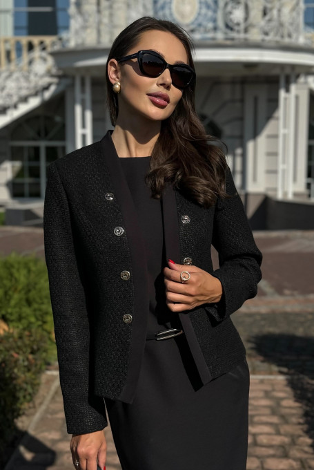 Твидовый костюм с платьем чёрный элегантный 24-454-1