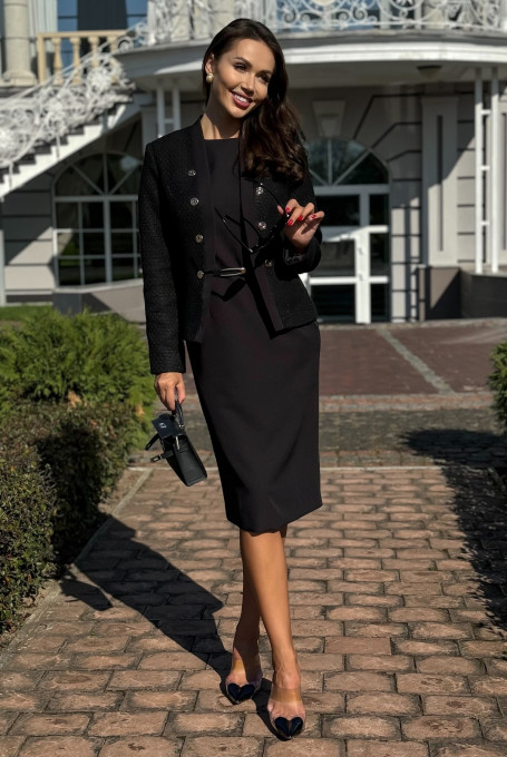 Твидовый костюм с платьем чёрный элегантный 24-454-1