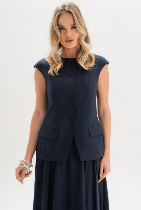 Синий юбочный костюм 24-458-2