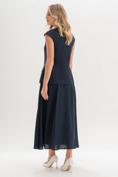 Синий юбочный костюм 24-458-2