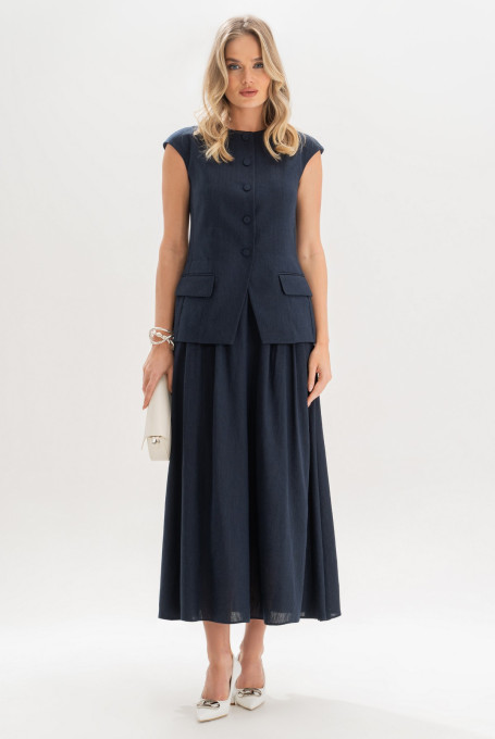 Синий юбочный костюм 24-458-2