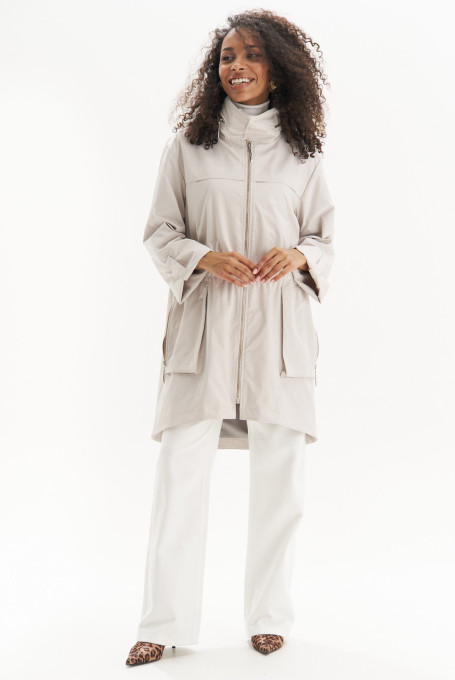 Бежевая удлиненная ветровка, парка 25-508-1