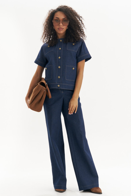 Синий джинсовый костюм с брюками 25-520-1