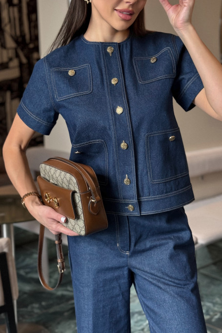 Синий джинсовый костюм с брюками 25-520-1