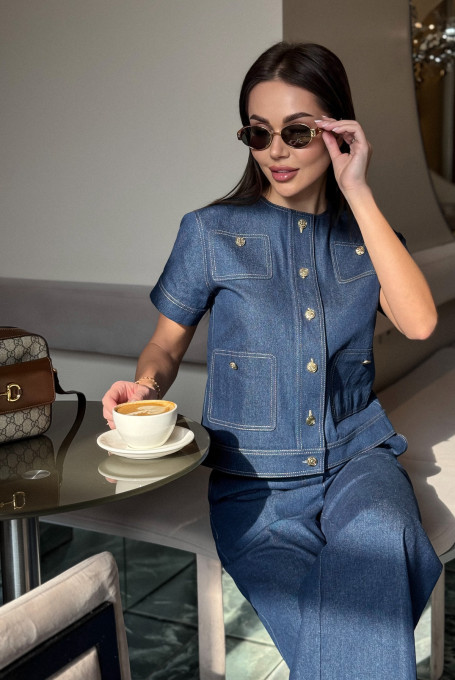 Синий джинсовый костюм с брюками 25-520-1