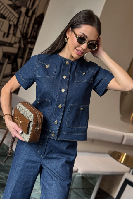 Синий джинсовый костюм с брюками 25-520-1