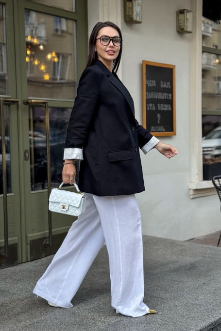 Пиджак льняной женский черный, летний офисный 25-527-1