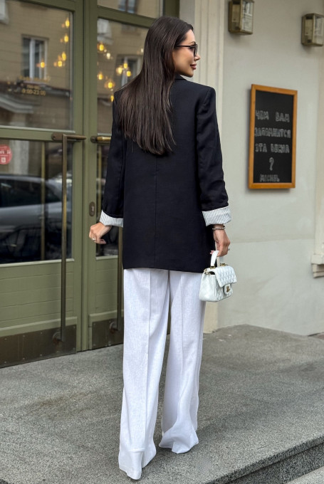 Пиджак льняной женский черный, летний офисный 25-527-1