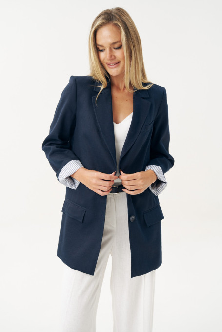 Синий льняной пиджак женский летний 25-527-2