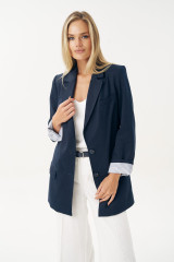 Синий льняной жакет женский на лето URS / ЮРС