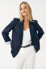 Синий льняной жакет женский на лето URS / ЮРС