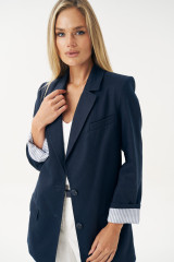 Синий льняной жакет женский на лето URS / ЮРС