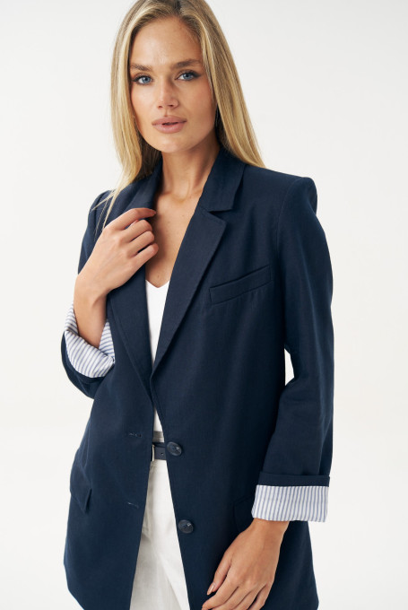 Синий льняной пиджак женский летний 25-527-2