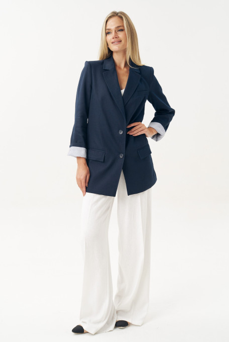 Синий льняной пиджак женский летний 25-527-2