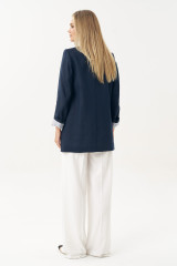 Синий льняной жакет женский на лето URS / ЮРС