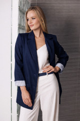 Синий льняной жакет женский на лето URS / ЮРС