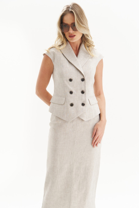 Льняной юбочный костюм 25-535-1