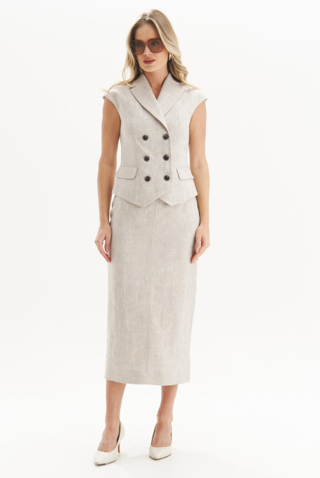 Льняной юбочный костюм 25-535-1