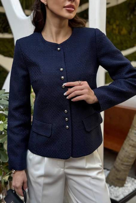 Синий твидовый жакет (пиджак) 25-538-1