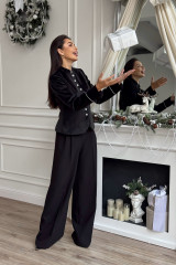 Черный бархатный женский приталенный жакет URS / ЮРС