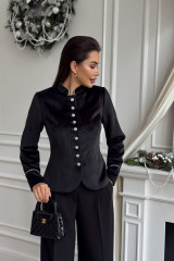 Черный бархатный женский приталенный жакет URS / ЮРС